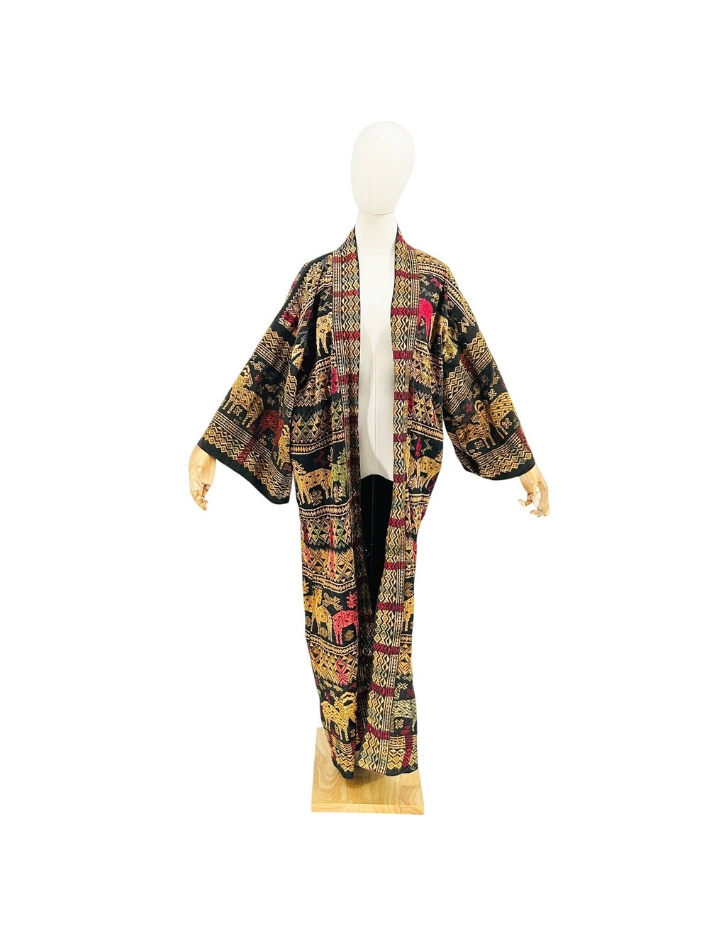 Vintage Handmade Black Embroidered Thai Kimono Robe